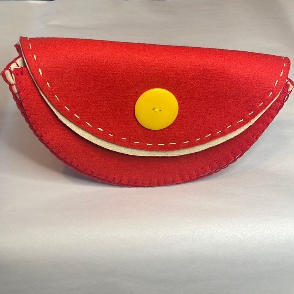 Cocoro Red handmade felt crescent moon shaped clutch
